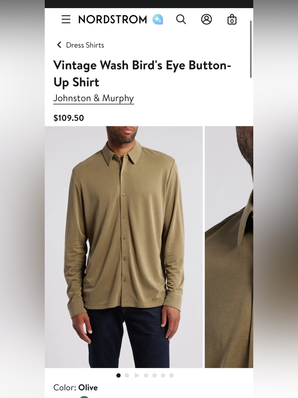 Johnston & Murphy Olive Green Long-Sleeve Button-Down Shirt